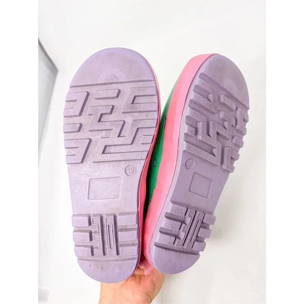 Kids Girl's Dreamy Unicorn Rubber Rain Gumboots Green Pink Size 12
